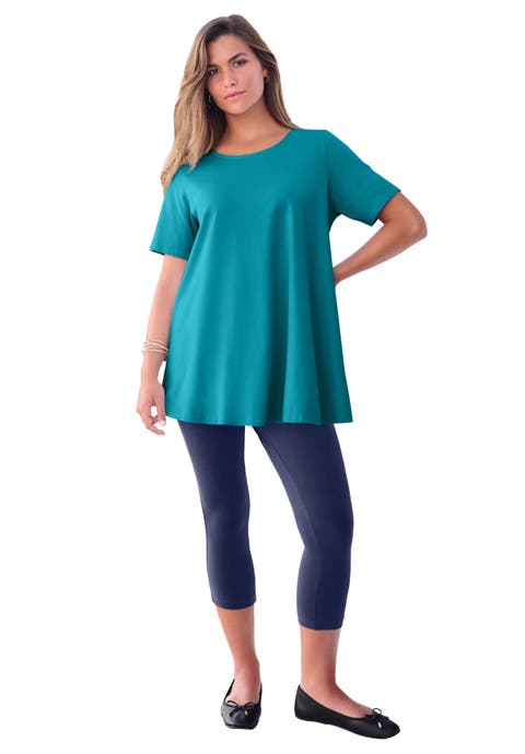 Plus Size Ultimate Cotton Crewneck Short Sleeve Swing Tee (Plus)