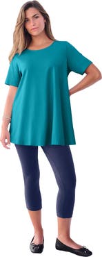 Roaman's Plus Size Ultimate Cotton Crewneck Short Sleeve Swing Tee