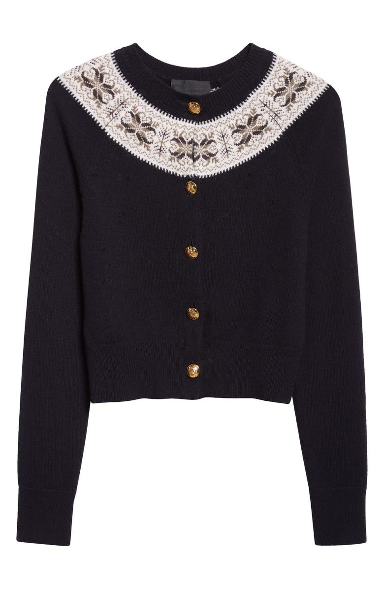 Nili Lotan Josefa Cashmere Cardigan, Alternate, color, Dark Navy Fair Isle