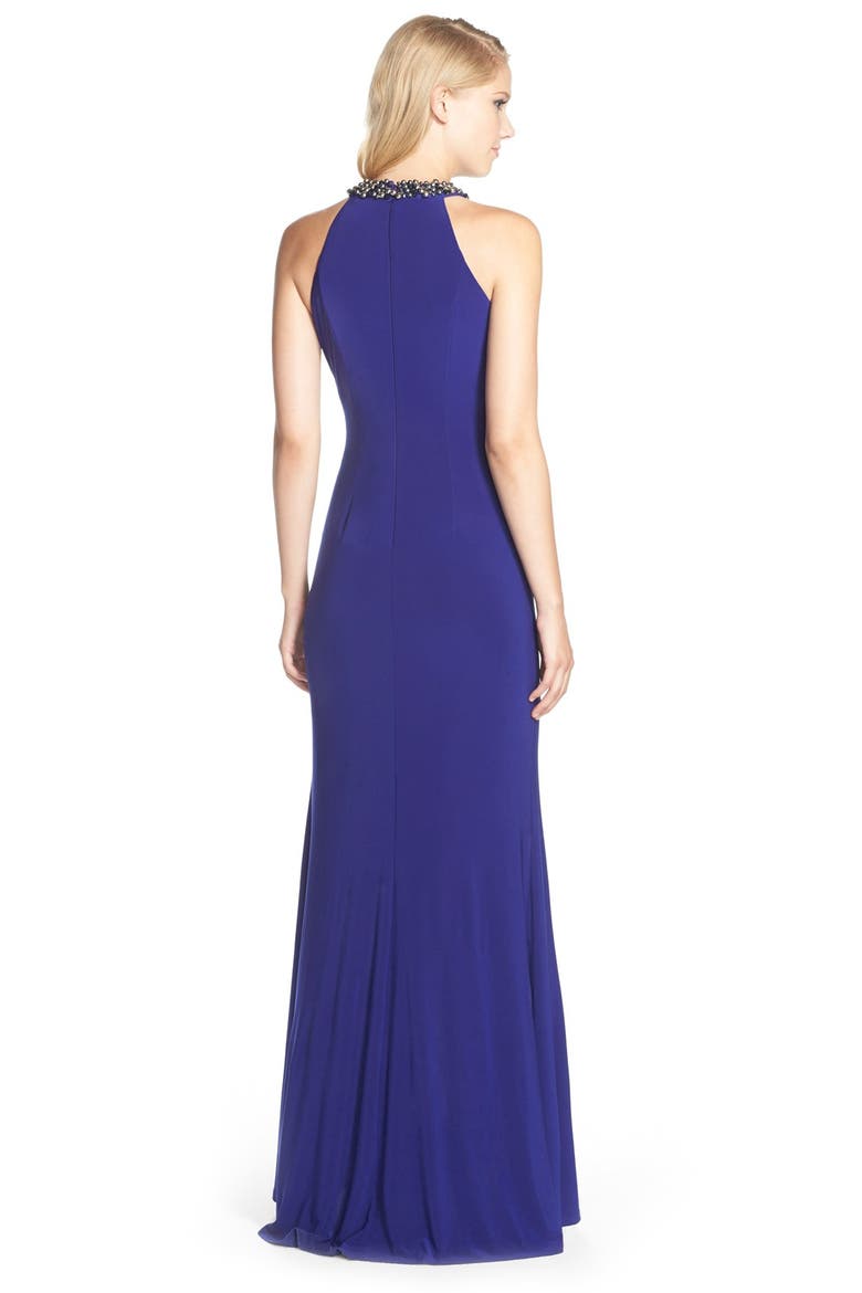 Embellished Cascade Jersey Gown, Alternate, color, ROYAL