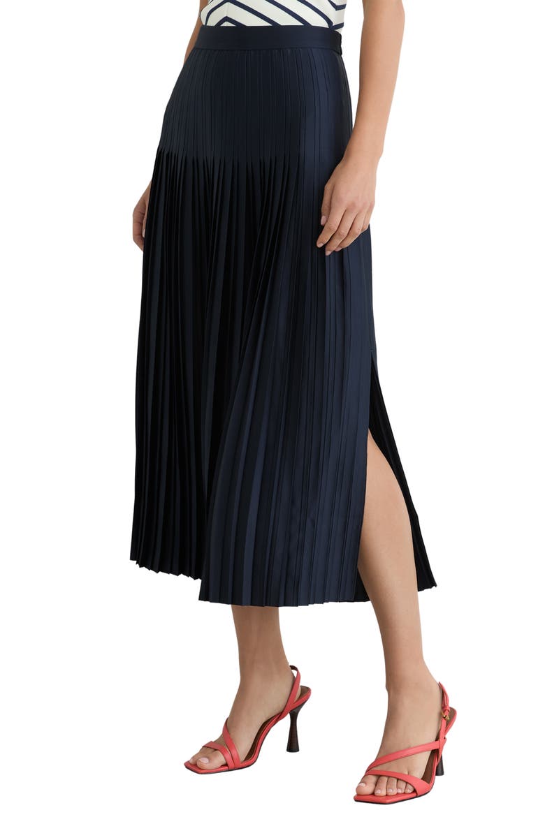 Savannah Pleated Midi Skirt, Alternate, color, NAVY