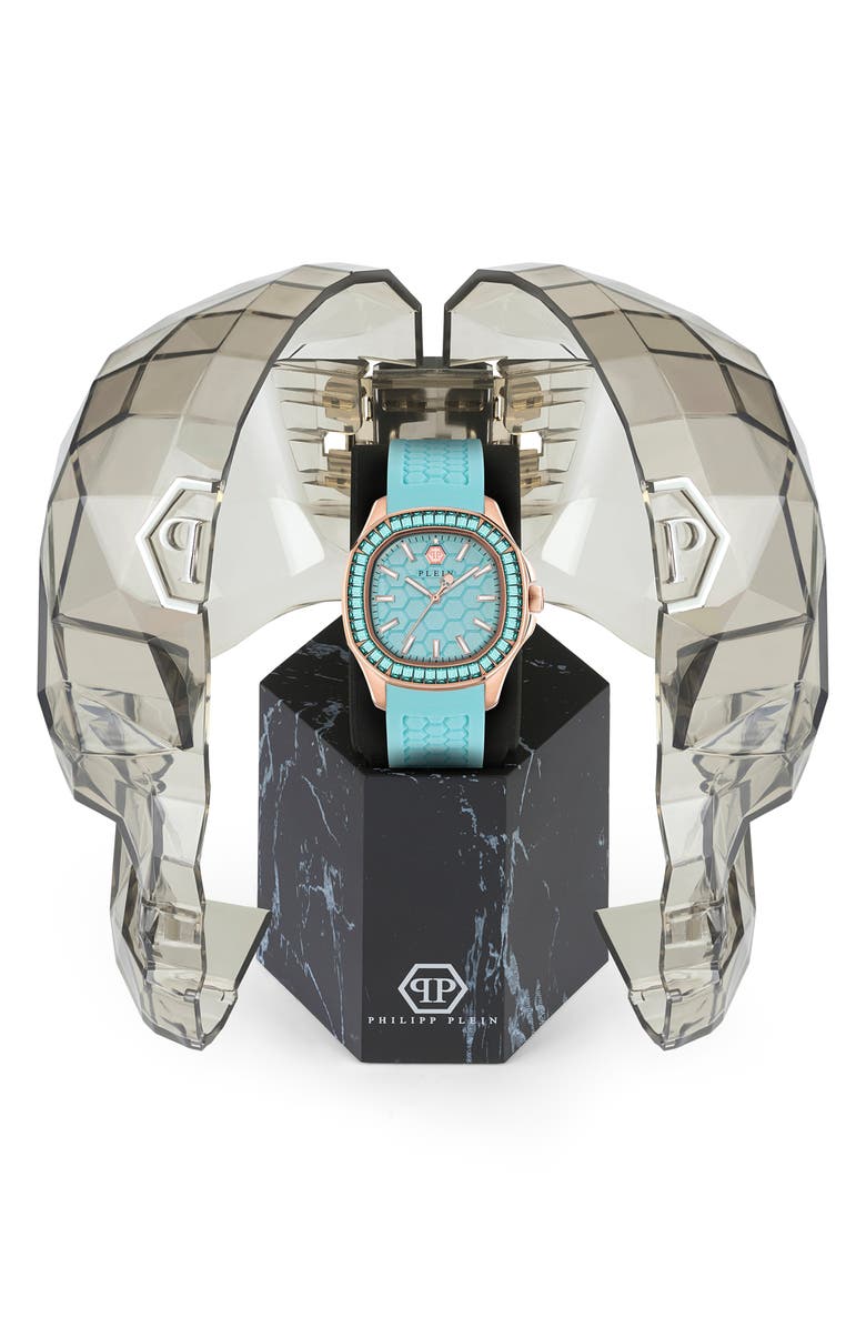 PHILIPP PLEIN Spectre Silicone Strap Watch, 38mm x 45mm, Alternate, color, Ip Rose Gold