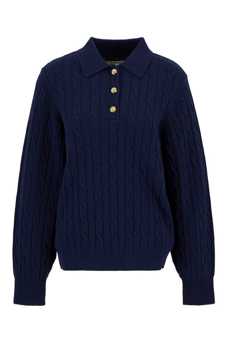Evie Cable Stitch Polo Sweater, Alternate, color, NAVY