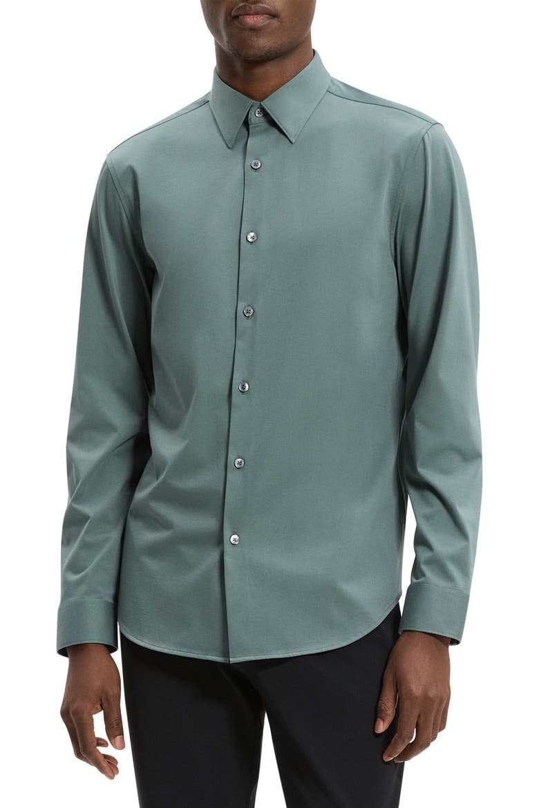 Sylvain ND Structure Knit Button-Up Shirt, Main, color, LIGHT PINE GROVE - 2QL