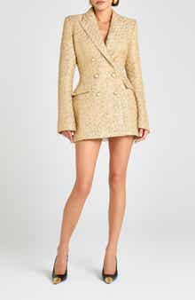 Metallic Tweed Long Sleeve Cocktail Coat Dress
