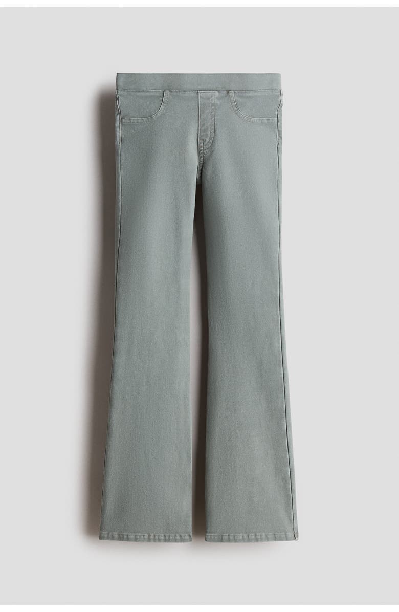 H&M Denim-look flared jeggings, Main, color, Dusty Green