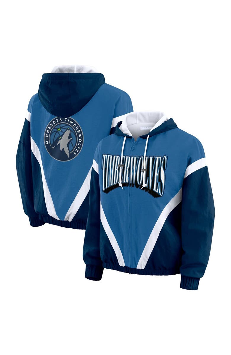WEAR by Erin Andrews Women
s WEAR by Erin Andrews Blue/Navy Minnesota Timberwolves Color-Block Full-Zip Windbreaker, Main, color, Blue