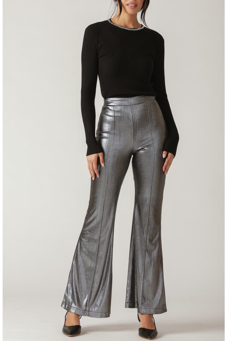 Shiny High Waist Flare Pants, Alternate, color, SILVER