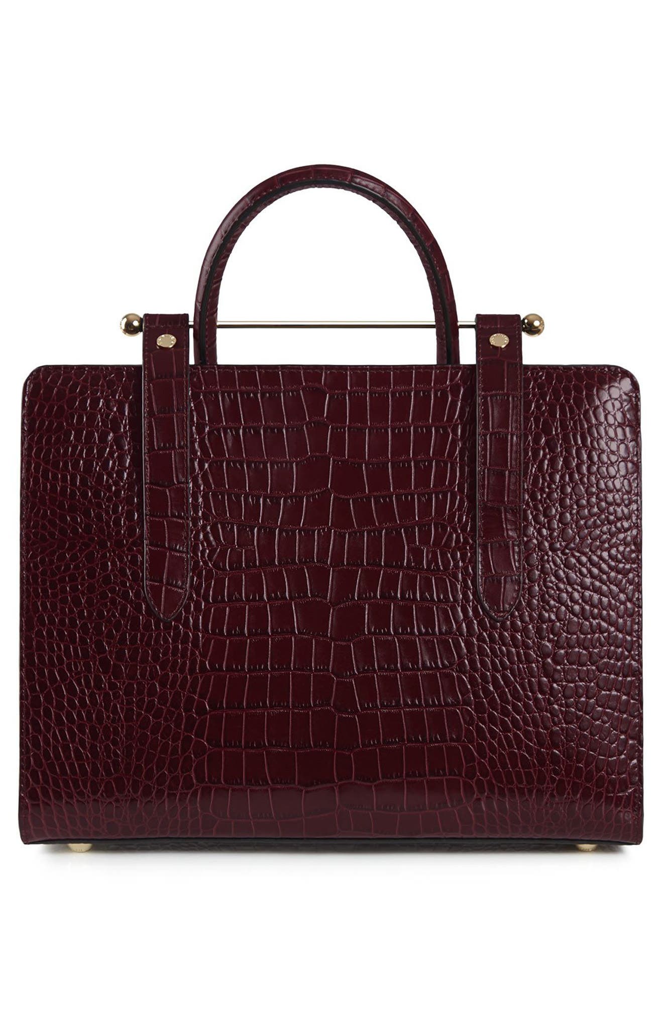 Strathberry Midi Croc Embossed Leather Tote, Alternate, color, Burgundy