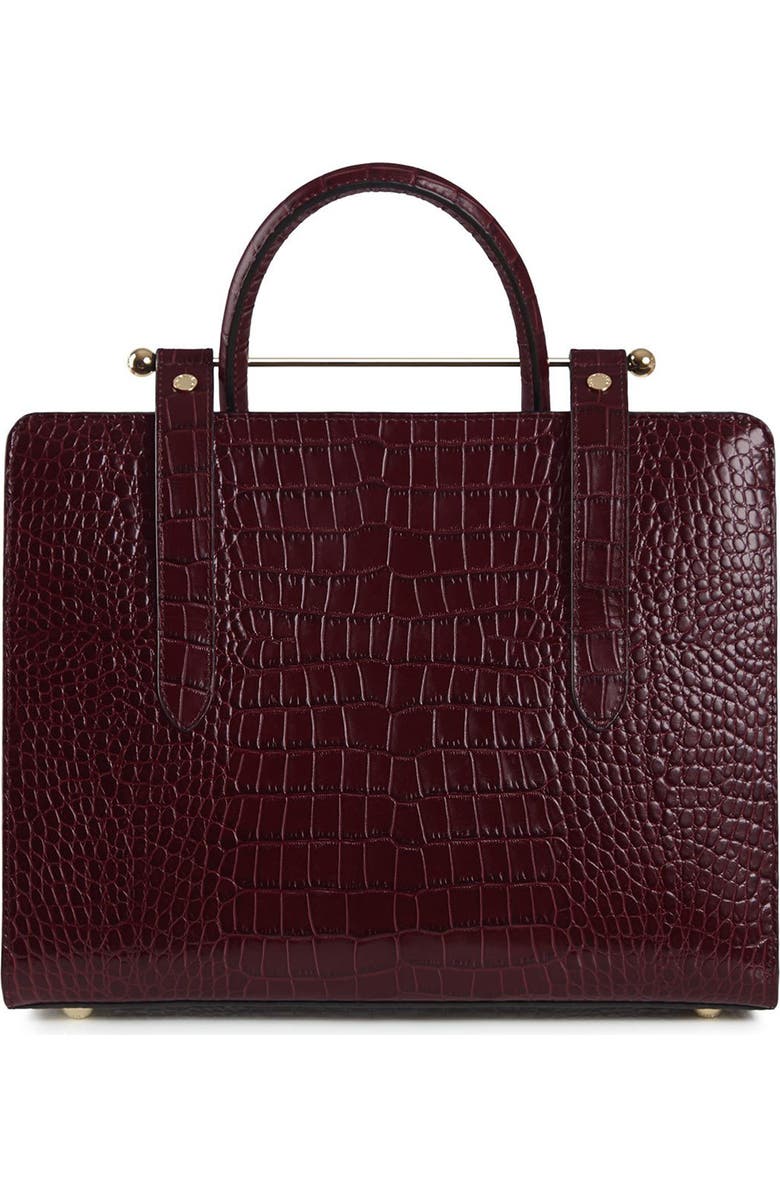 Strathberry Midi Croc Embossed Leather Tote, Alternate, color, Burgundy