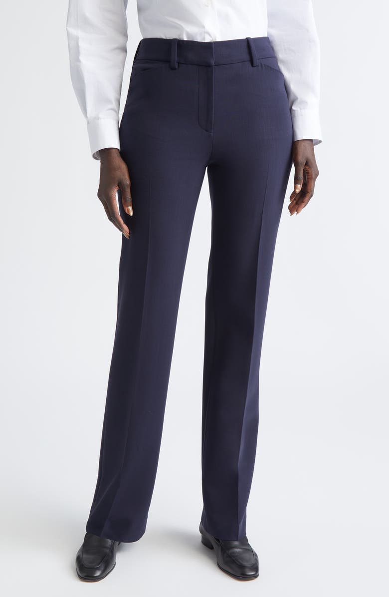 Lafayette 148 New York Reade Stretch Wool Straight Leg Pants, Main, color, Ink