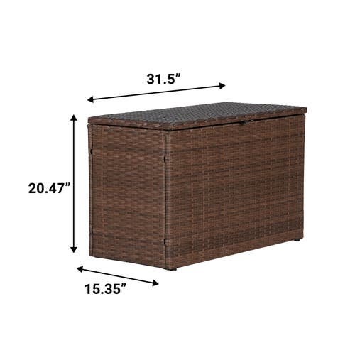 Happimess Nino Modern Minimalist Outdoor Faux Wicker Deck And Patio Storage Box In Brown