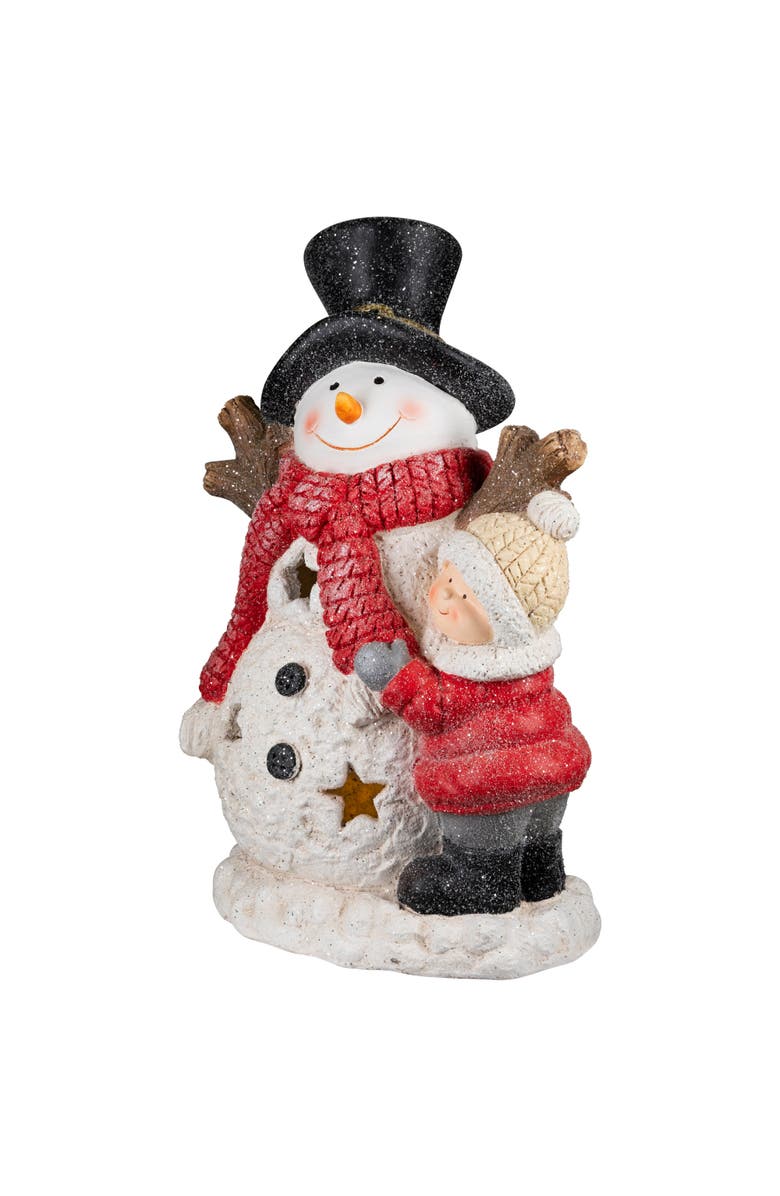 Northlight Lighted Snowman and Boy Christmas Decoration - 18" - Clear LED Lights, Alternate, color, Red