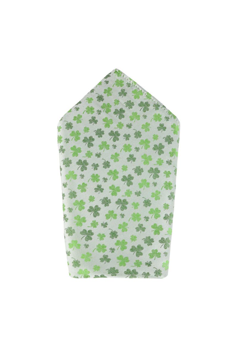 White Shamrock Novelty Silk 12x12 Pocket Square, Main, color, White