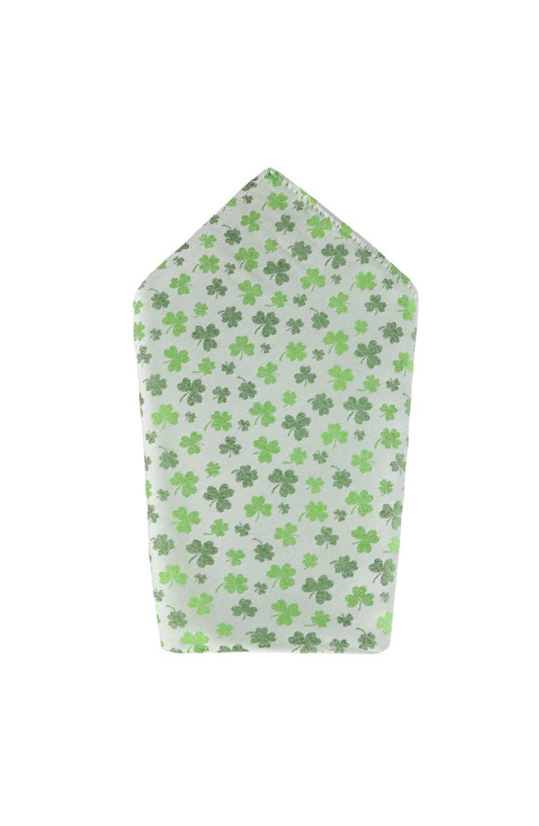Trafalgar White Shamrock Novelty Silk 12x12 Pocket Square, Main, color, White