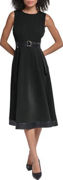 KARL LAGERFELD PARIS Belted Sleeveless Scuba Crepe Midi Dress