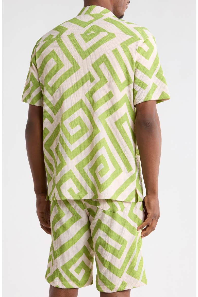 Geometric Print Camp Shirt, Alternate, color, LIGHT OLIVE