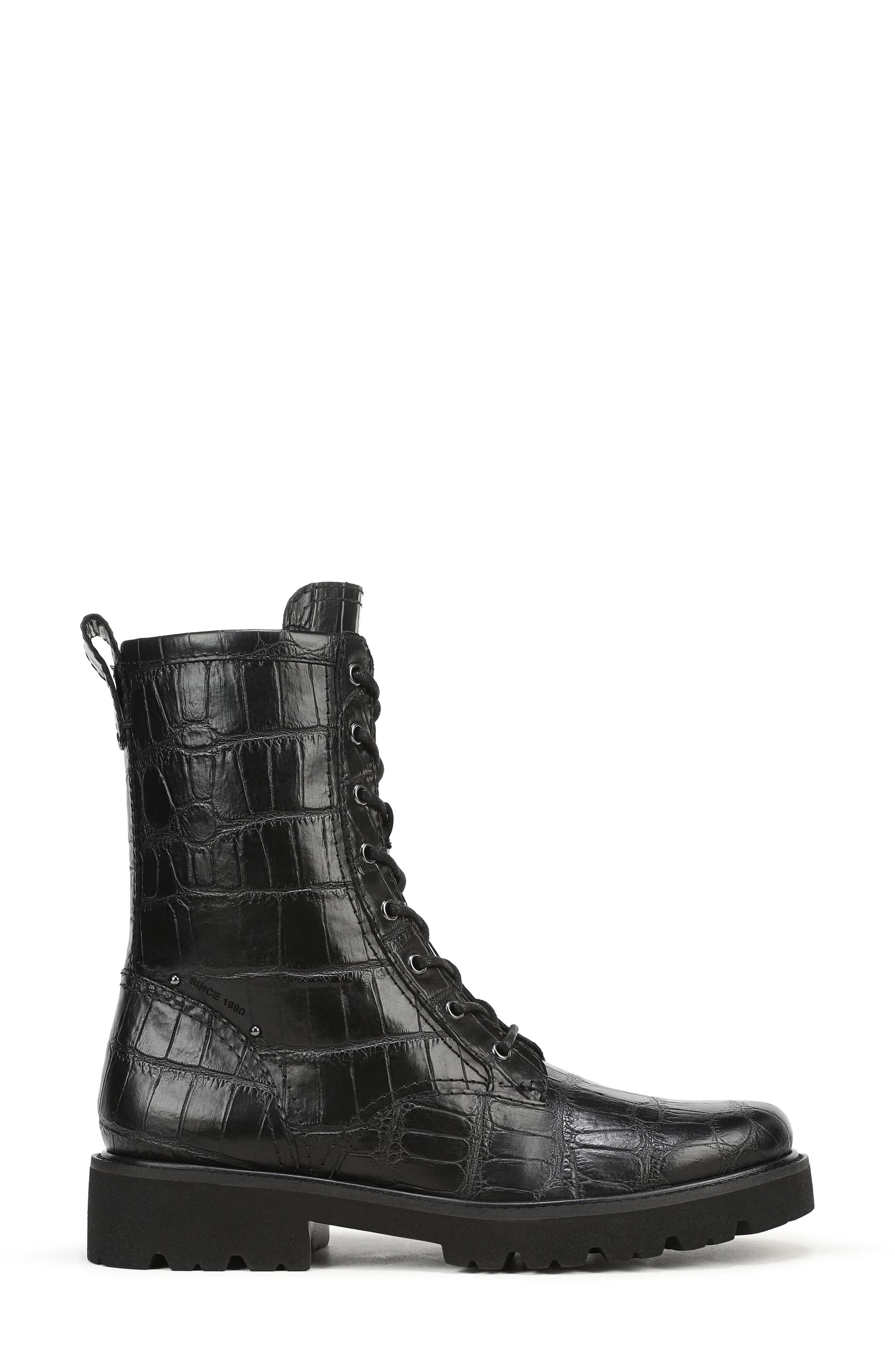 Safira Leather Combat Boot, Alternate, color, BLACK LEATHER WIDE