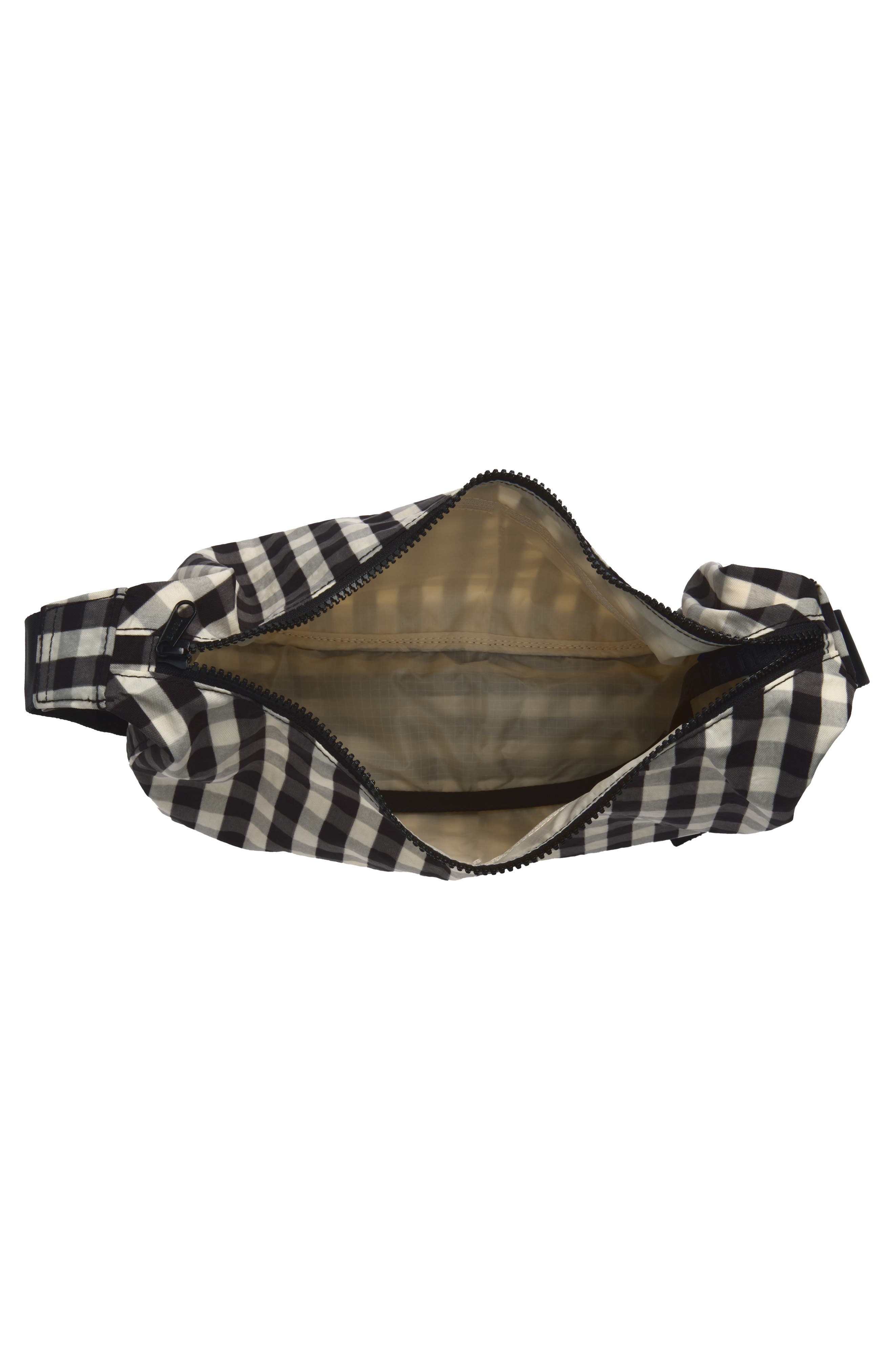 Medium Crescent Recycled Nylon Crossbody Bag, Alternate, color, BLACK AND CREAM GINGHAM