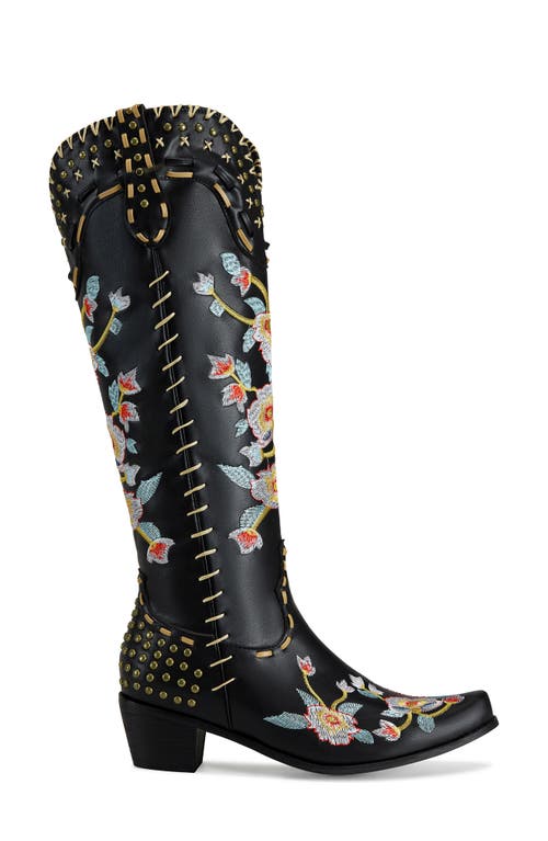 Azalea Wang Phineas Embroidered Knee High Boot In Black