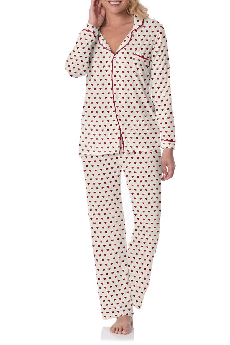 Print Long Sleeve Pajamas, Main, color, NATURAL HEARTS