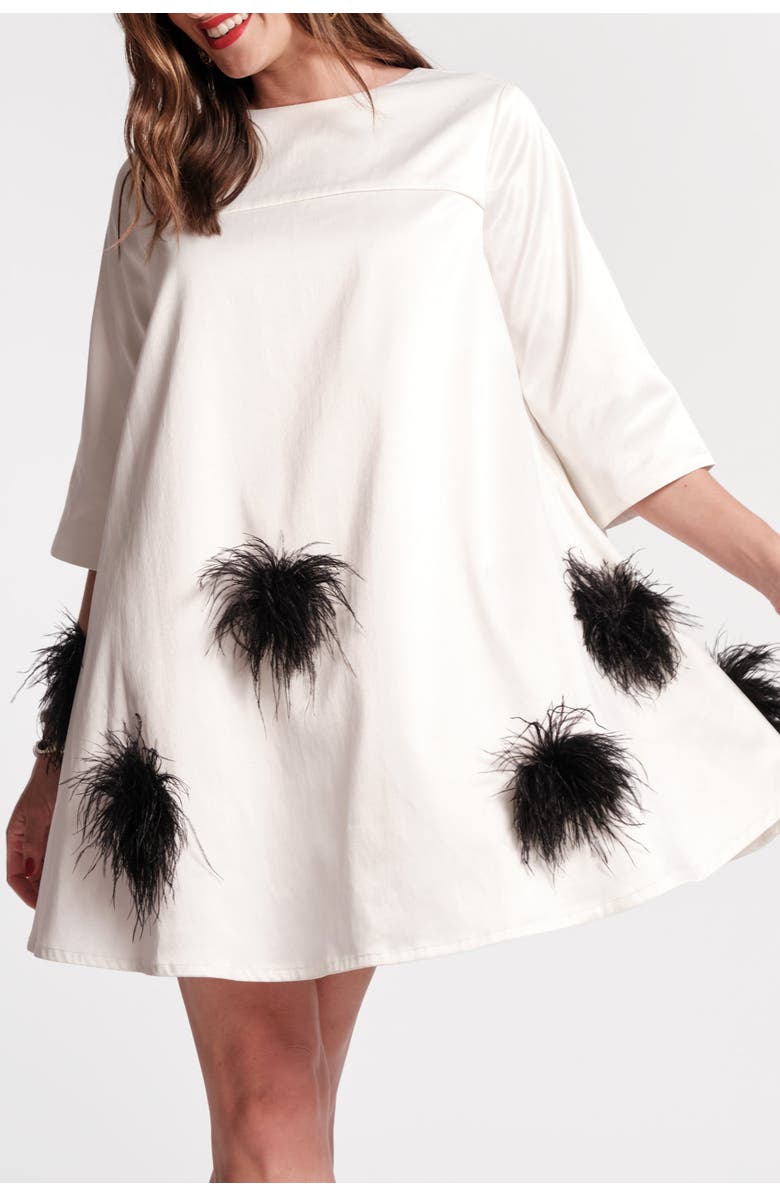 Frances Valentine Edie Mini Dress Feather Pouf, Main, color, Oyster/Black
