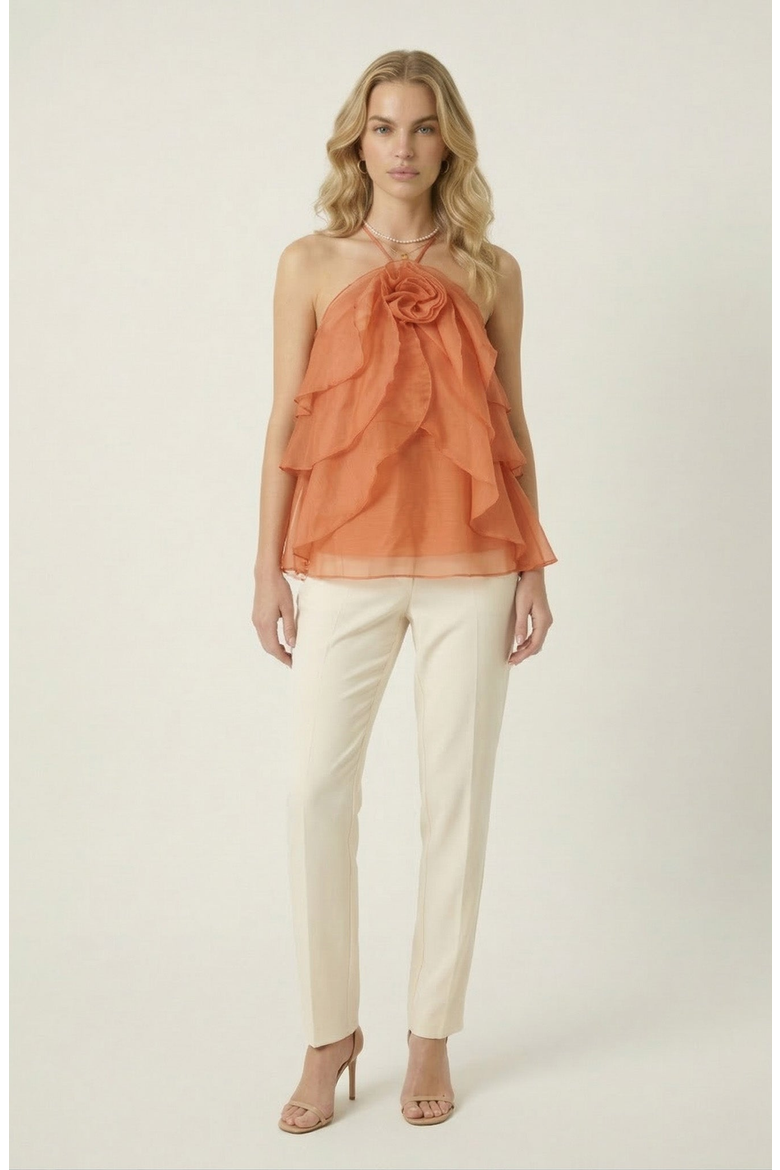 Halter Ruffle Chiffon Top, Alternate, color, Terracotta