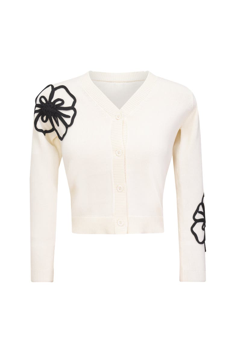 Girls Contrast Embroidered V-Neck Cardigan, Alternate, color, Cream