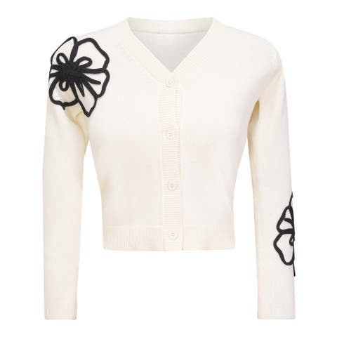 Contrast Embroidered Sleeve Detail Button Front Cardigan