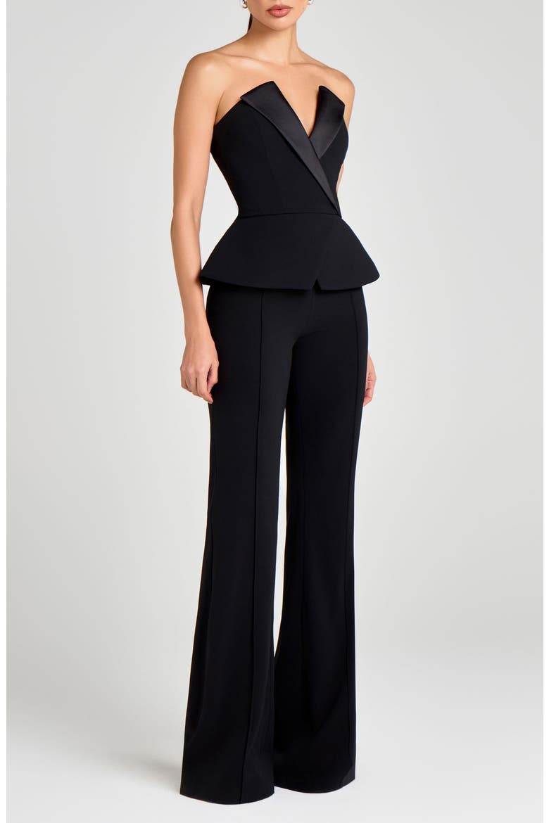 Taylor Satin Lapel Strapless Top, Alternate, color, BLACK