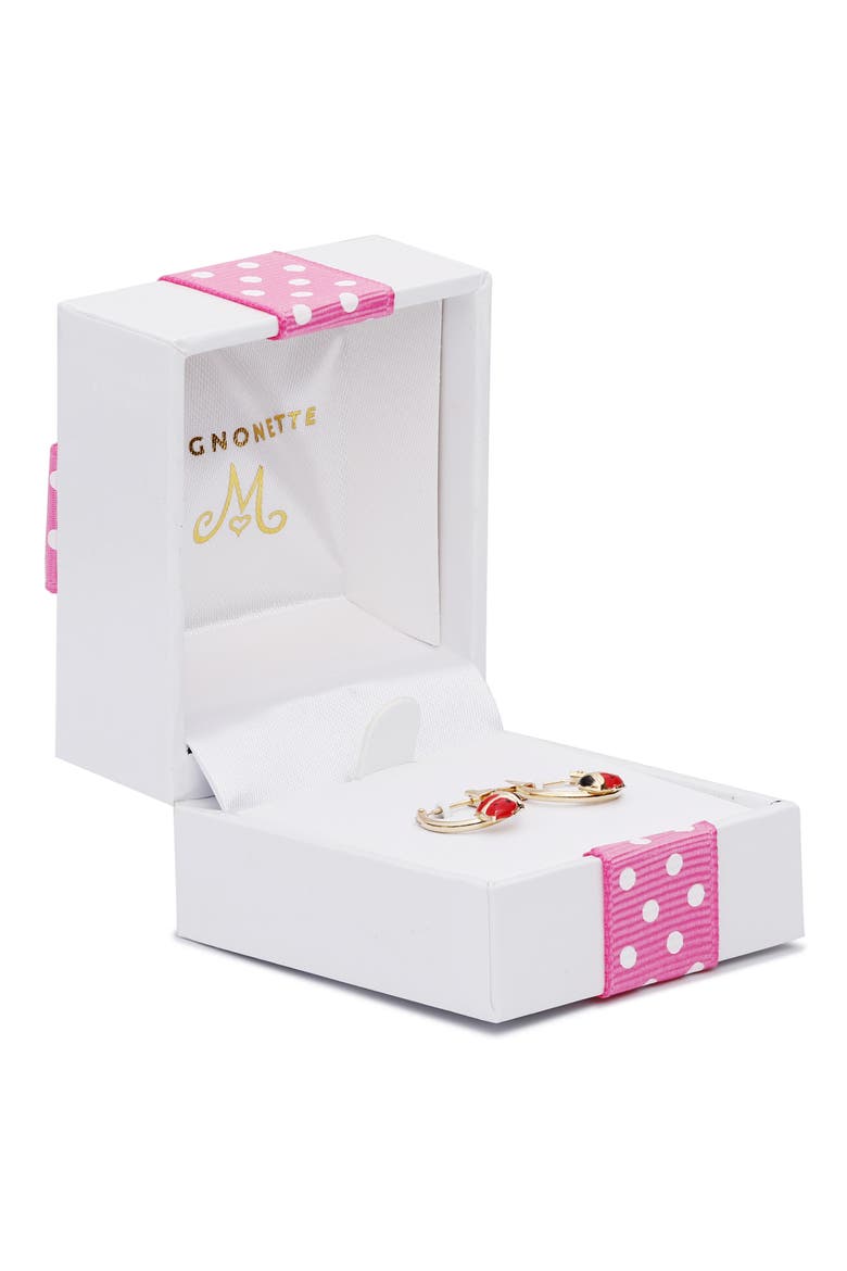 14K Gold Ladybug Hoop Earrings, Alternate, color, GOLD