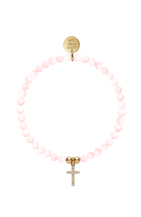 Cubic Zirconia Cross Charm Semi-Precious Gemstone Bracelet