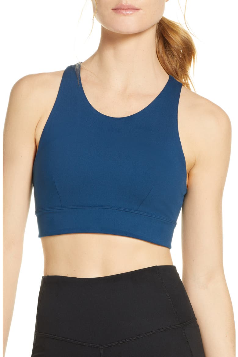 Exhale Studio Lite Sports Bra, Main, color, BLUE REEF
