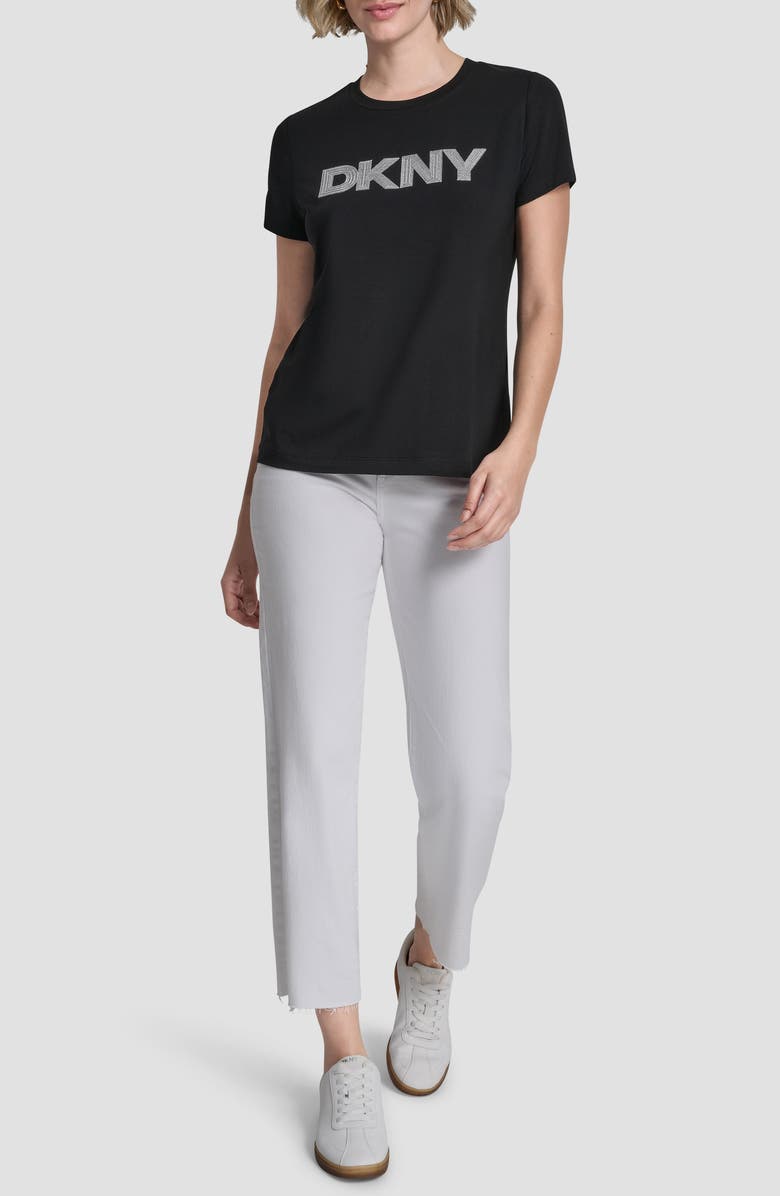 DKNY Metallic Embroidered Cotton T-Shirt, Alternate, color, Black