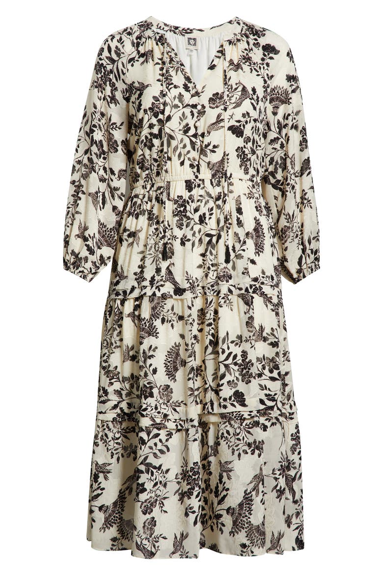Floral Print Long Sleeve Dress, Alternate, color, SWAN WHITE/ ANNE BLACK