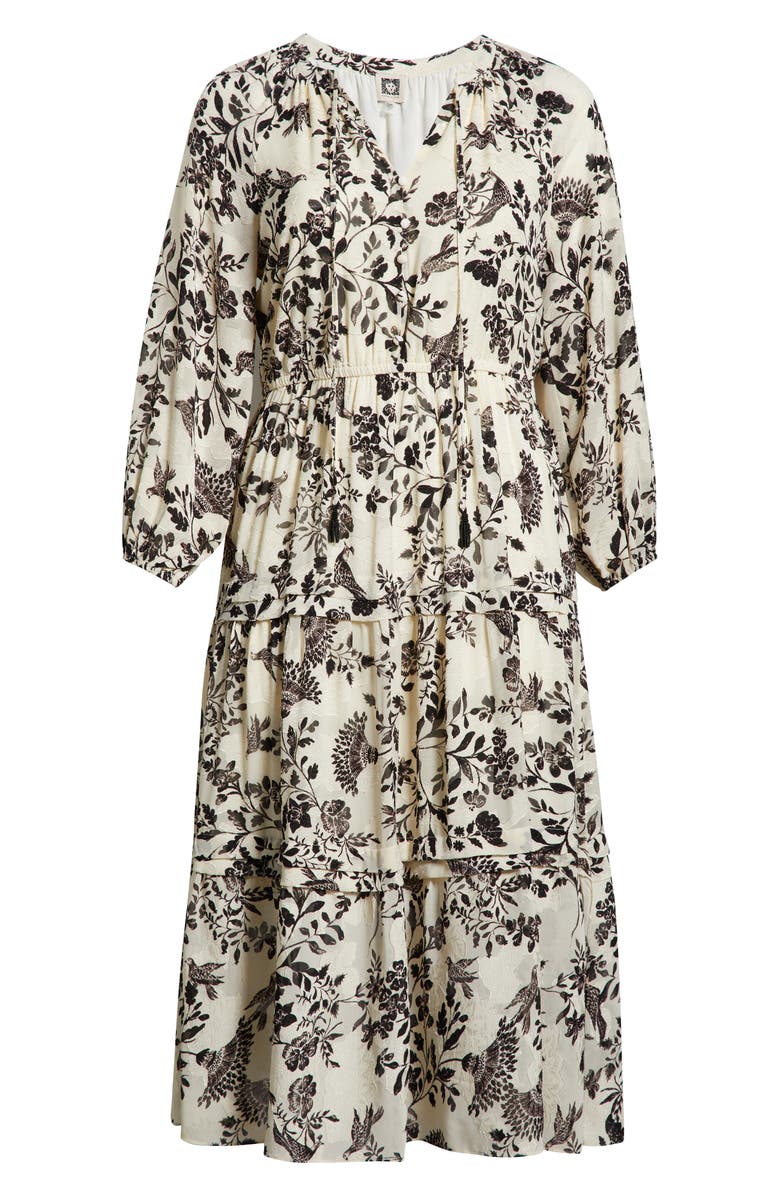 Anne Klein Floral Print Long Sleeve Dress, Alternate, color, Swan White/ Anne Black