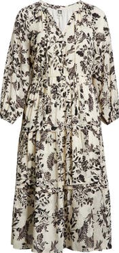 Anne Klein Floral Print Long Sleeve Dress