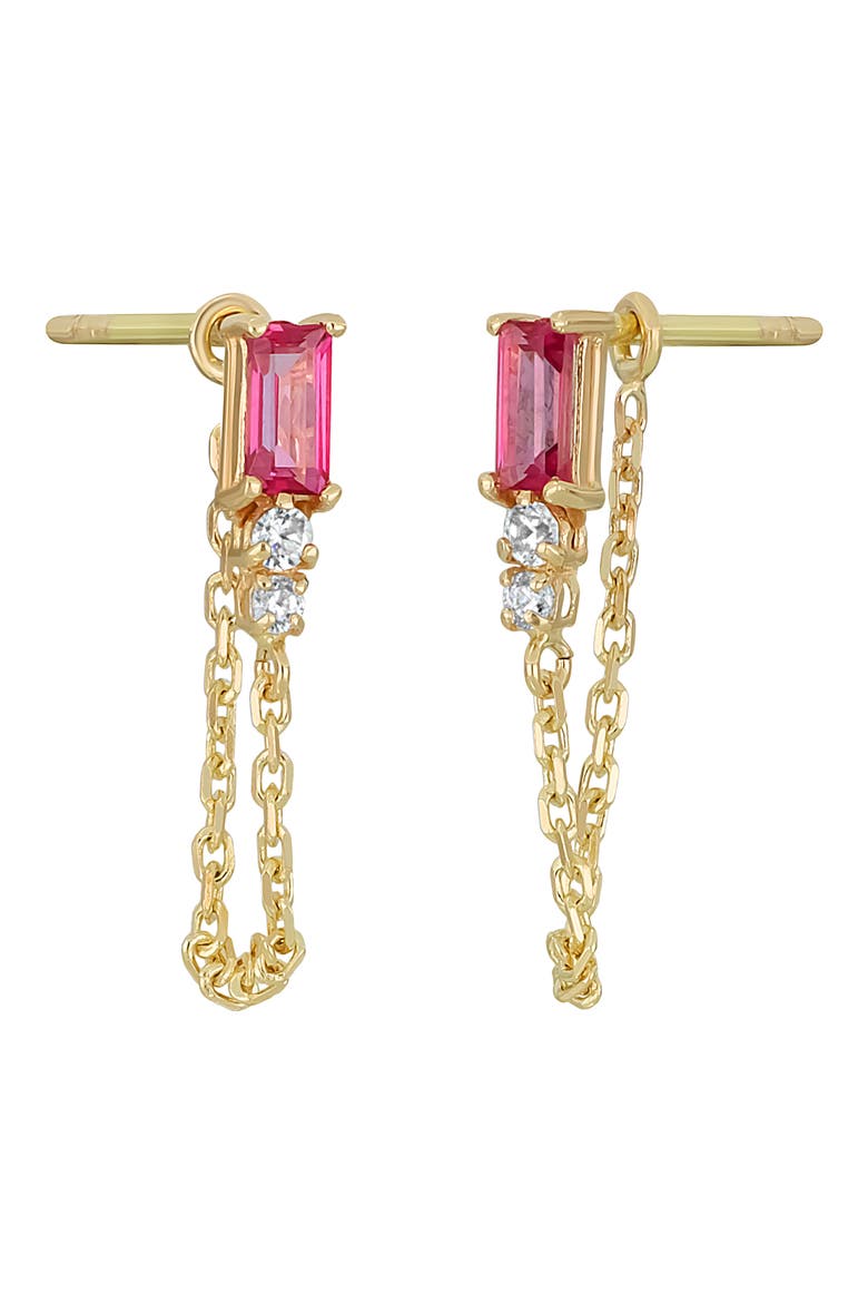 Pink Topaz & Diamond 14K Gold Chain Drop Earrings, Main, color, 14KY