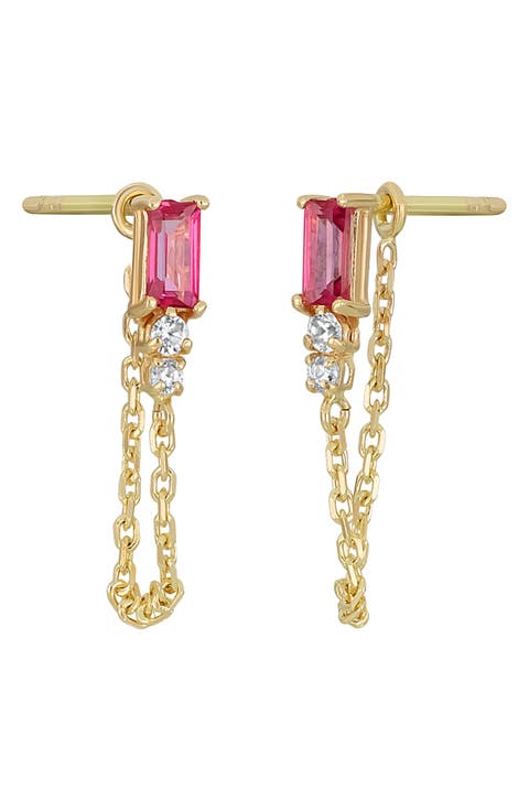 Pink Topaz & Diamond 14K Gold Chain Drop Earrings