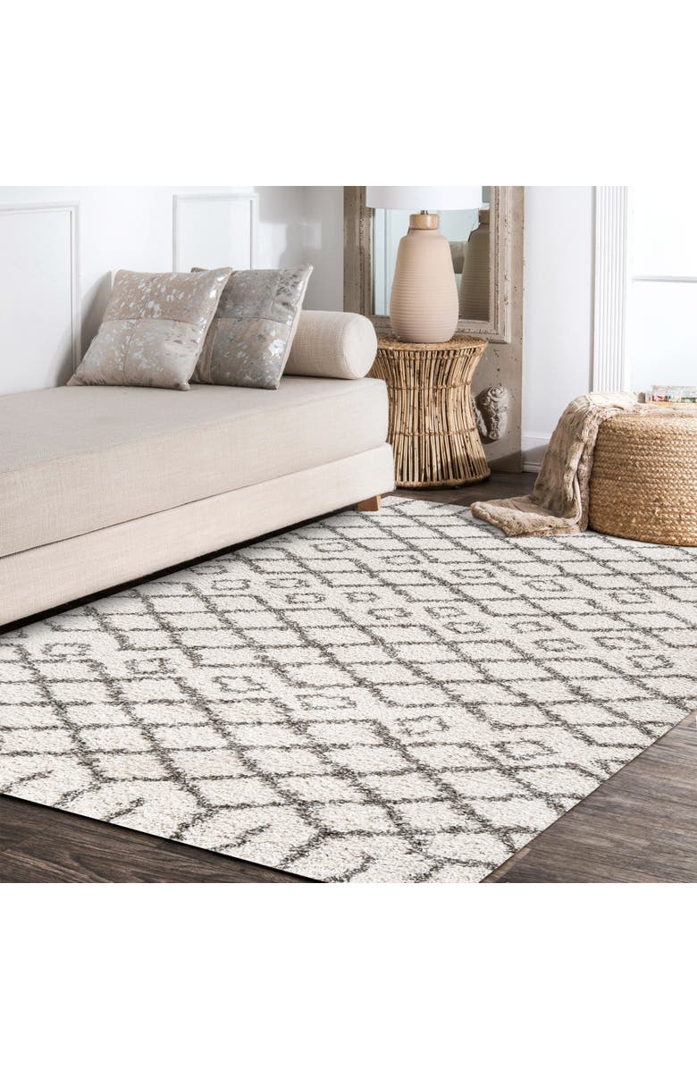 JONATHAN Y Algaida Moroccan Diamond Shag Area Rug, Alternate, color, Beige/Dark Gray