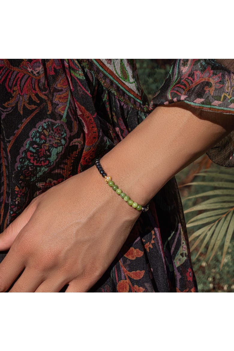 Jade Buddha Charm Hematite Women's Beaded Adjustable Bracelet - Enlightened Approach, Alternate, color, Black/green/gold