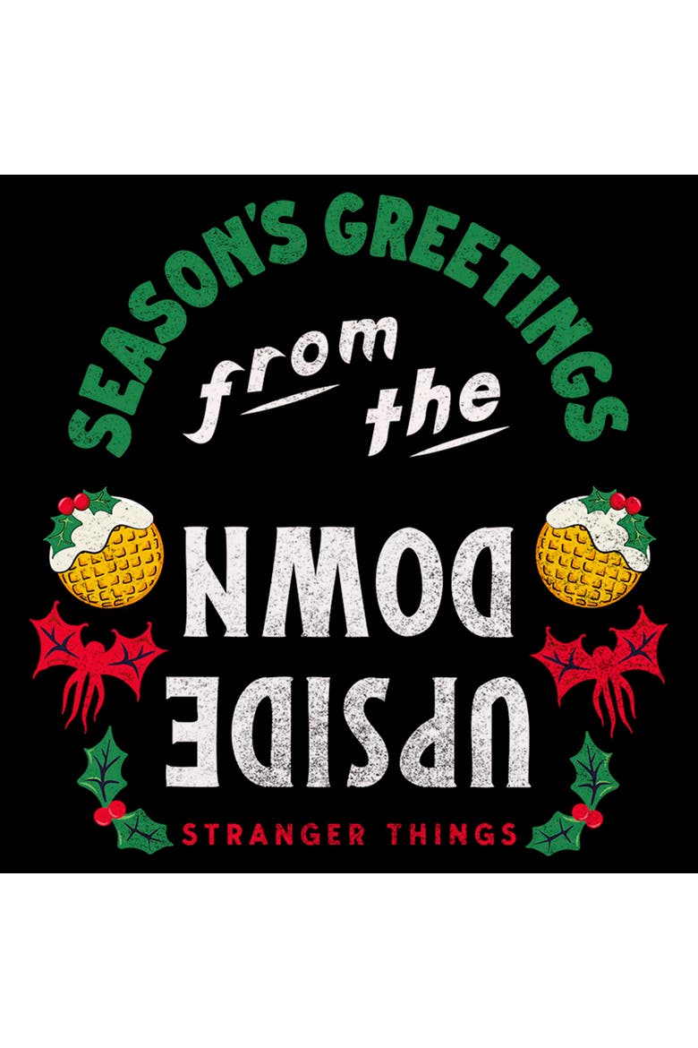 Men's Stranger Things Christmas Season's Greetings  Graphic T-Shirt, Alternate, color, Black