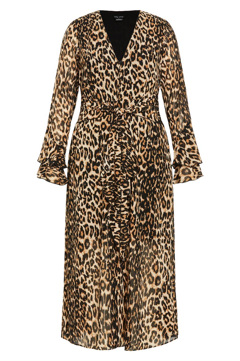Carter Print Tie Waist Long Sleeve Maxi Dress, Alternate, color, LEOPARD