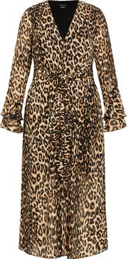 City Chic Carter Print Tie Waist Long Sleeve Maxi Dress