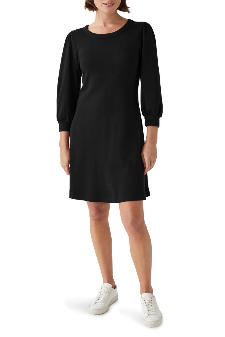 Sinclair Puff Shoulder Cotton Minidress, Main, color, BLACK