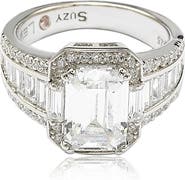 SUZY LEVIAN Sterling Silver Emerald-Cut & Round-Cut Cubic Zirconia Engagement Ring
