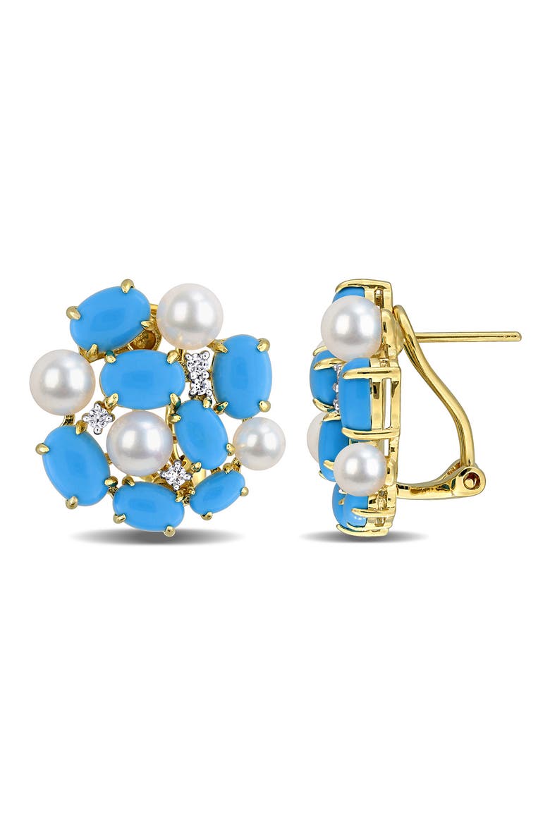 Cultured Freshwater Pearl & Created Turquoise Cluster Earrings, Main, color, TURQUOISE