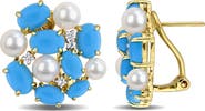 DELMAR Cultured Freshwater Pearl & Created Turquoise Cluster Earrings