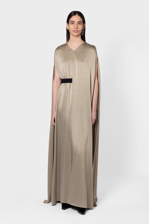 Fyeris Brushed Silk Caped Maxi Dress