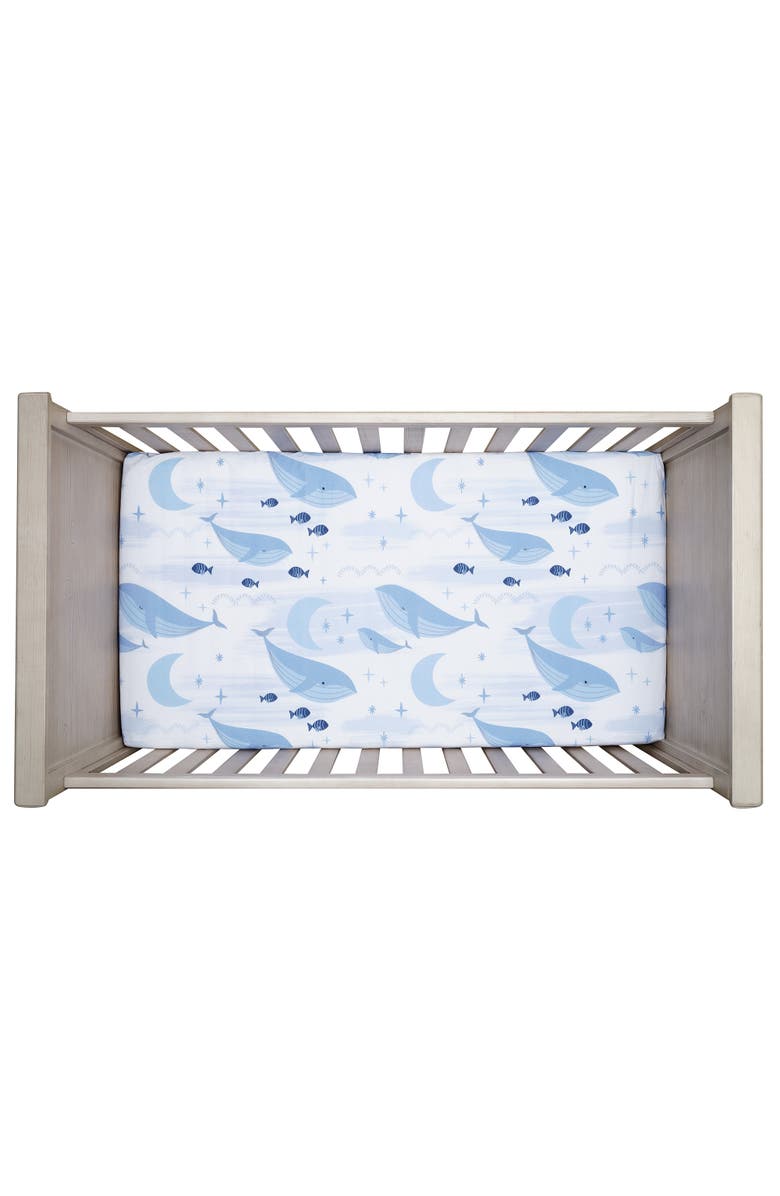Lambs & Ivy Bubbles & Squirt 100% Cotton Whale/Ocean Fitted Crib/Toddler Sheet, Alternate, color, White